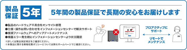 5年間の製品保証で長期の安心をお届けします